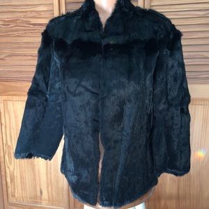 Gorgeous vintage rabbit fur coat turquoise floral silk lining custom made large